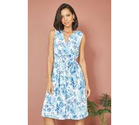 Yumi Women's Blue Floral Wrap Over Skater Dress | Size: 16 Yumi Blue 16