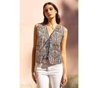 Yumi Women's Blue Flower Reversible Cotton Quilted Waistcoat | Size: 12