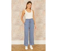 Yumi Women's Blue Geo Print Relaxed Fit Trousers | Size: 8