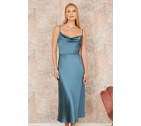 Yumi Women's Blue Satin Cowl Neck Midi Dress | Size: 14