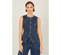Yumi Women's Blue Stretch Long Denim Waistcoat | Size: 8 Yumi Blue 8