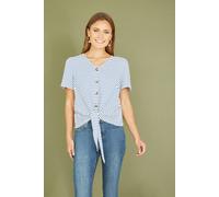 Yumi Women's Blue Striped Jersey Button Detail Top | Size: 14 Yumi Blue 14