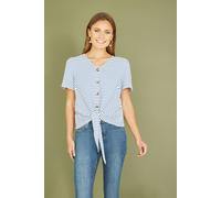 Blue Striped Jersey Button Detail Top Yumi Blue 18