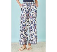 Yumi Women's Blue Viscose Bird Print Wide Leg Trouser in Cream | Size: Large Yumi Cream L