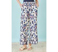 Yumi Women's Blue Viscose Bird Print Wide Leg Trouser in Cream | Size: Small Yumi Cream S