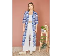 Yumi Women's Blue Zig Zag Crochet Long Knitted Kimono in Navy | Size: 8 Yumi Navy 8