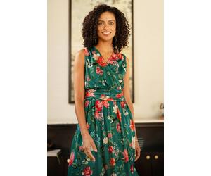 Yumi Women's Blurred Floral Mesh Wrap Midi Dress in Green | Size: 10