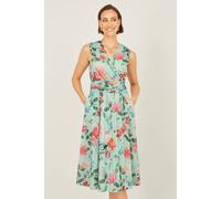 Yumi Women's Blurred Floral Mesh Wrap Midi Dress in Pale Green | Size: 16 Yumi Pale Green 16