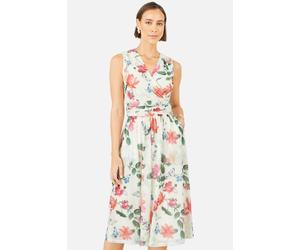 Yumi Women's Blurred Floral Print Mesh Stretch Midi Dress With Pockets in Warm White | Size: 8 Yumi Warm White 8
