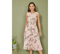 Yumi Women's Blush Floral Print Midi Skater Dress in Pink | Size: 14 Yumi Pink 14
