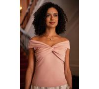 Yumi Women's Blush Jersey Cotton Bardot Top With Knot Detail in Pink | Size: 10
