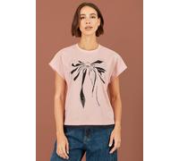 Yumi Women's Bow T-Shirt With Lace in Pale Pink | Size: 16