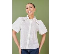 Yumi Women's Broderie Anglaise Puff Sleeve Shirt In White | Size: 14 Yumi White 14