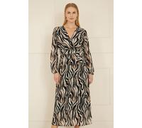 Yumi Women's Brown Animal Swirl Midi Wrap Dress in Black | Size: 8 Yumi Black 8