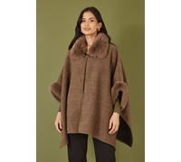 Yumi Brown Cape With Luxe Fur Trim And Lining M/L Brown