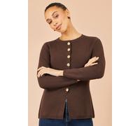 Yumi Women's Brown Knitted Viscose Blend Peplum Fitted Cardigan Sweater | Size: Medium