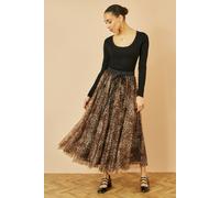 Yumi Women's Brown Leopard Mesh Tulle Skirt | Size: 10
