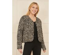 Yumi Women's Brown Leopard Print Boxy Jacket in Black | Size: 14 Yumi Black 14