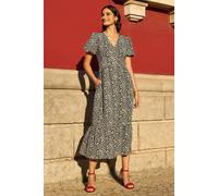 Yumi Women's Brown Leopard Print Pleated Button Through Midi Dress | Size: 14