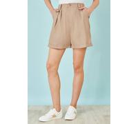 Yumi Women's Brown Pleat Front Shorts | Size: 12 Yumi Brown 12