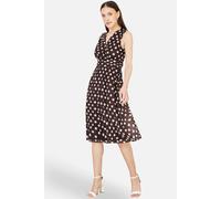 Yumi Women's Brown Polka Dot Mesh Wrap Skater Dress With Pockets in Chocolate | Size: 12