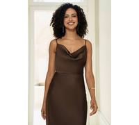 Yumi Women's Brown Satin Cowl Neck Midi Dress | Size: 14