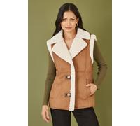 Yumi Brown Sherpa Style Button Up Gilet 14 Brown