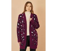 Yumi Women's Burgundy Animal Intarsia Long Cardigan Sweater | Size: Medium/Large