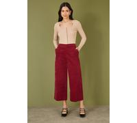 Yumi Women's Burgundy Cord Cropped Wide Leg Trousers With Pockets | Size: 10 Yumi Burgundy 10