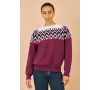 Yumi Women's Burgundy Fair isle Relaxed Fit Knitted Jumper | Size: Medium/Large Yumi Burgundy M/L
