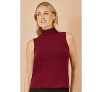 Yumi Women's Burgundy Knitted Roll Neck Sleeveless Jumper | Size: Medium Yumi Burgundy M
