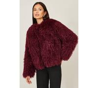 Yumi Women's Burgundy Luxe Fluffy Faux Fur Coat | Size: 16 Yumi Burgundy 16