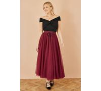 Yumi Women's Burgundy Mesh Heart Print Tulle Skirt | Size: 14