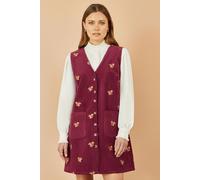Burgundy Squirrel Embroidered Button Up Pinafore Dress Yumi Burgundy 16