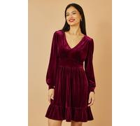 Yumi Women's Burgundy Velvet Long Sleeve Skater Dress | Size: 16