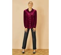 Yumi Women's Burgundy Velvet Relaxed Fit Shirt | Size: 24
