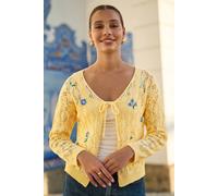 Yumi Women's Butter Yellow Embroidered Pointelle Cardigan | Size: Medium Yumi Yellow M