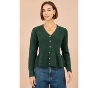 Yumi Women's Cable Knit Peplum Cardigan Sweater in Green | Size: Medium