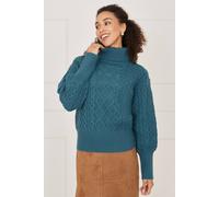 Yumi Women's Cable Knit Roll Neck Jumper in Teal | Size: Large