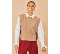 Yumi Women's Camel Flower Cable Knit Tie Side Pullover | Size: Small Yumi Camel S