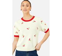 Yumi Women's Cherry Cotton Knitted Top in Warm White | Size: Medium Yumi Warm White M