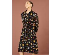 Yumi Women's Cosmic Midi Shirt Dress in Black | Size: 14