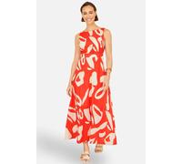 Yumi Women's Cotton Abstract Print Maxi Dress With Tie Back in Coral | Size: 10