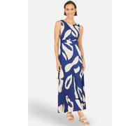 Yumi Women's Cotton Abstract Print Maxi Dress With Tie Back in Mid Navy | Size: 12 Yumi Mid Navy 12
