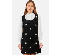 Yumi Women's Cotton Cosmic Cord Pinafore dress in True Black | Size: 10
