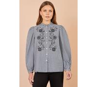 Yumi Women's Cotton Gingham Embroidered Shirt in Black | Size: Medium