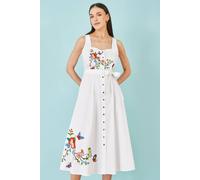 Yumi Women's Cotton Midi Dress With Embroidery in White | Size: 14