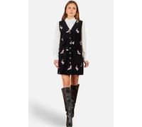 Yumi Women's Crane Embroidery Button Up Pinafore Dress in Black | Size: 12 Yumi Black 12