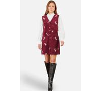 Yumi Women's Crane Embroidery Button Up Pinafore Dress in Maroon | Size: 8