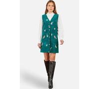 Yumi Women's Crane Embroidery Button Up Pinafore Dress in Teal | Size: 14 Yumi Teal 14